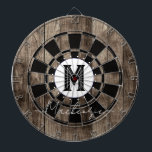 Initial Family Name Monogram Dart Board ダーツボード<br><div class="desc">Faux wooden background with monogram and family name in center of the board. Other colors available in the shop.</div>