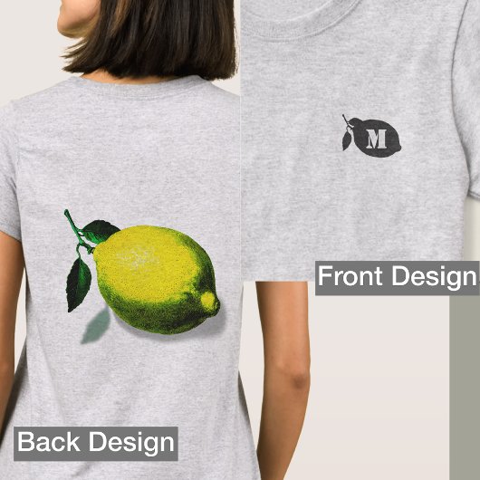 Initial Green Lemon Silhouette Front Back Print Tシャツ