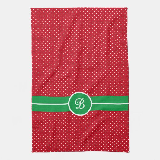 Initial, Green Red White Swiss Dot Kitchen Towel キッチンタオル (縦)