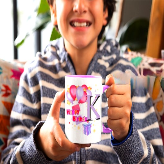 Initial Letter KTeal Monogram Modern-happybirthday マグカップ