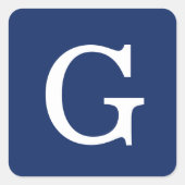 Initial Letter Monogram Blue White Plain Simple スクエアシール (正面)