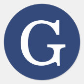 Initial Letter Monogram Blue White Plain Simple ラウンドシール (正面)