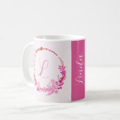 Initial Letter Monogram Elegant Chic Pink Floral コーヒーマグカップ (正面左)