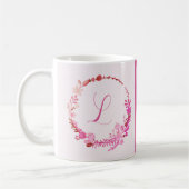 Initial Letter Monogram Elegant Chic Pink Floral コーヒーマグカップ (左)