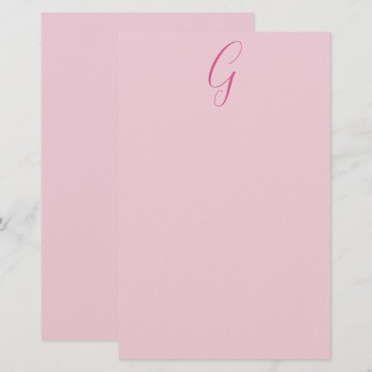 Initial Letter Monogram Light Pink Plain Chic 便箋 (正面/裏面)