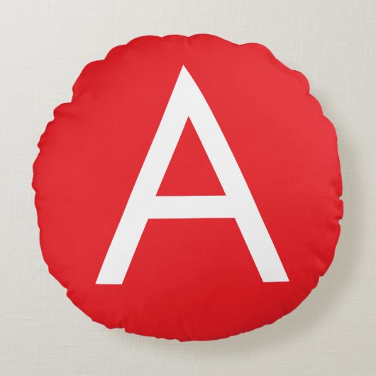 Initial Letter Monogram Red White Plain Modern ラウンドクッション (正面)