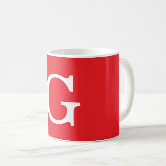 Initial Letter Monogram Red White Plain Simple コーヒーマグカップ (正面右)