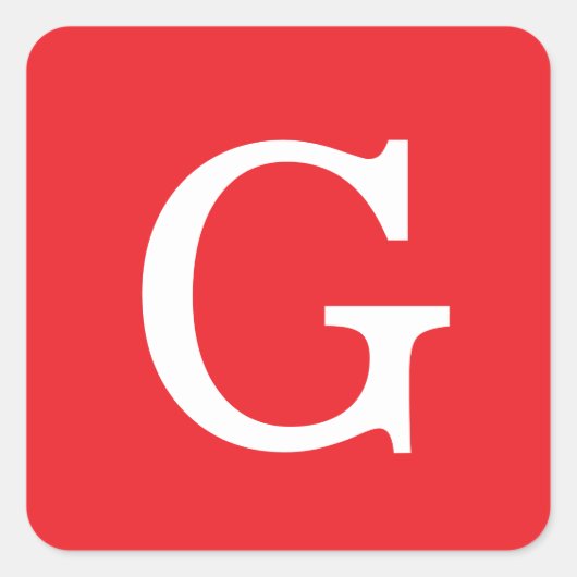 Initial Letter Monogram Red White Plain Simple スクエアシール (正面)