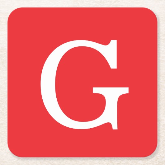 Initial Letter Monogram Red White Plain Simple スクエアペーパーコースター (正面)