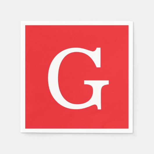 Initial Letter Monogram Red White Plain Simple スタンダードカクテルナプキン (正面)