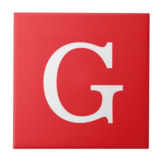 Initial Letter Monogram Red White Plain Simple タイル (正面)