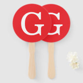 Initial Letter Monogram Red White Plain Simple ハンドファン (正面&裏面)