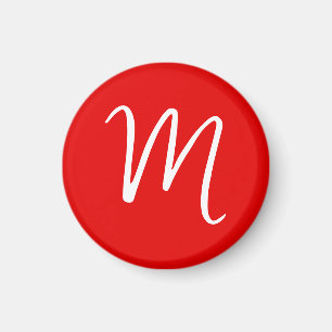 Initial Letter Monogram Stylish Red White マグネット