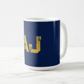 Initial Letters Monogram Gold & Blue Plain Simple コーヒーマグカップ (正面右)