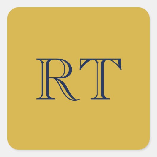 Initial Letters Monogram Gold & Blue Plain Simple スクエアシール (正面)