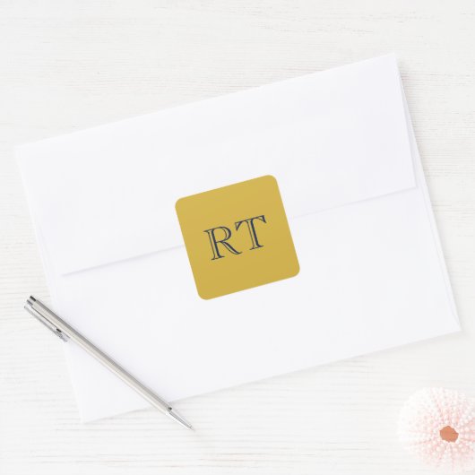 Initial Letters Monogram Gold & Blue Plain Simple スクエアシール (封筒)