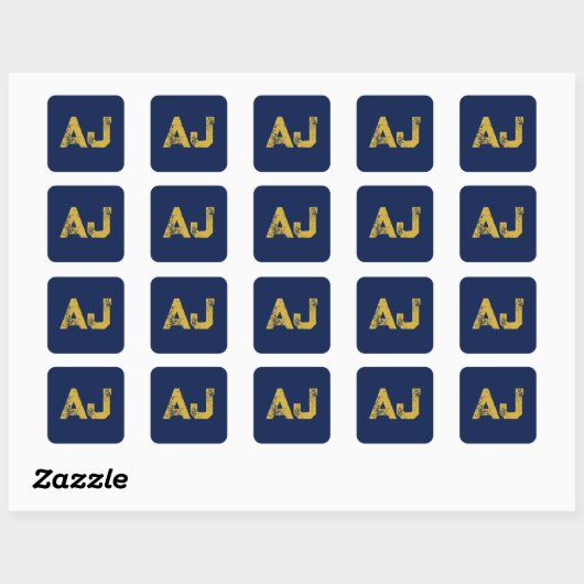 Initial Letters Monogram Gold & Blue Plain Simple スクエアシール (シート)