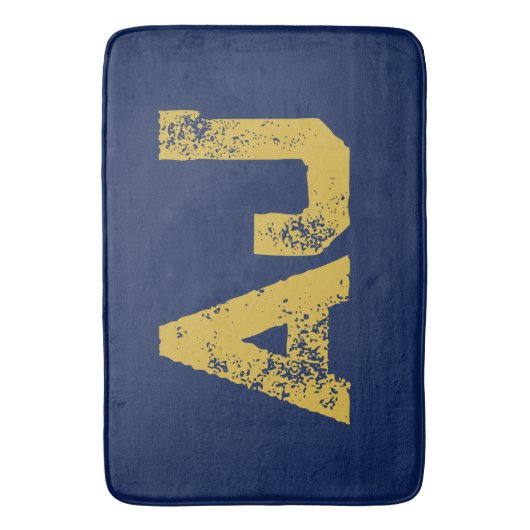 Initial Letters Monogram Gold & Blue Plain Simple バスマット (正面縦)