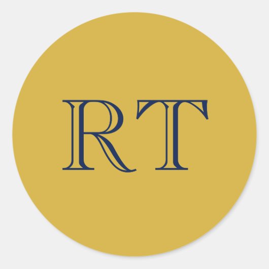 Initial Letters Monogram Gold & Blue Plain Simple ラウンドシール (正面)