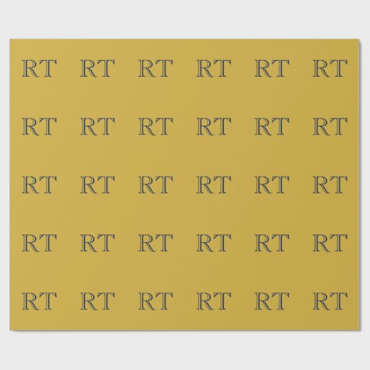 Initial Letters Monogram Gold & Blue Plain Simple ラッピングペーパー (フラット)