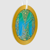  Initial Monogram M Christmas - Gold, Teal & Blue オーナメント (正面)