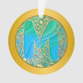  Initial Monogram M Christmas - Gold, Teal & Blue オーナメント (正面)