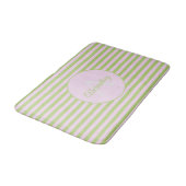 Initial Monogram & Name Pastel Pink Green Striped バスマット (アングル)