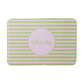 Initial Monogram & Name Pastel Pink Green Striped バスマット (正面)
