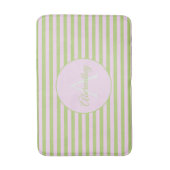 Initial Monogram & Name Pastel Pink Green Striped バスマット (正面縦)