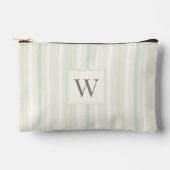 Initial Neutral Dusty Blue Stripe Rustic Farmhouse アクセサリーポーチ (正面)