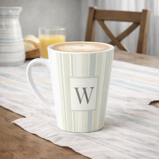 Initial Neutral Dusty Blue Stripe Rustic Farmhouse カフェラテマグ