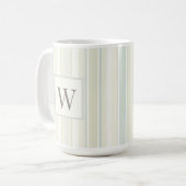 Initial Neutral Dusty Blue Stripe Rustic Farmhouse コーヒーマグカップ (正面左)