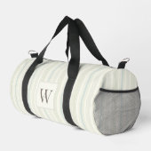 Initial Neutral Dusty Blue Stripe Rustic Farmhouse ダッフルバッグ (右コーナー)