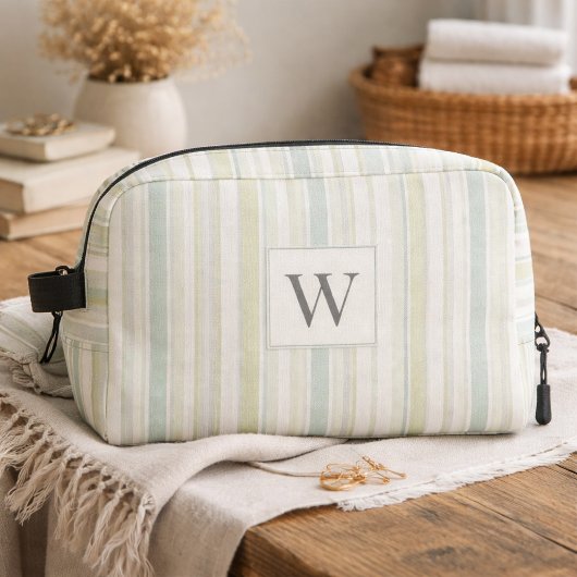 Initial Neutral Dusty Blue Stripe Rustic Farmhouse ドップキット