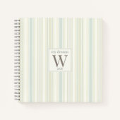 Initial Neutral Dusty Blue Stripe Rustic Farmhouse ノートブック (正面)
