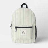 Initial Neutral Dusty Blue Stripe Rustic Farmhouse プリントバックパック (正面)