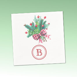 Initial, Red & Green Christmas Bouquet Party Paper スタンダードカクテルナプキン