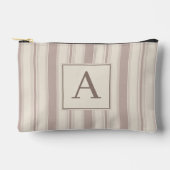 Initial Rustic Farmhouse Striped Beige & Taupe アクセサリーポーチ (正面)