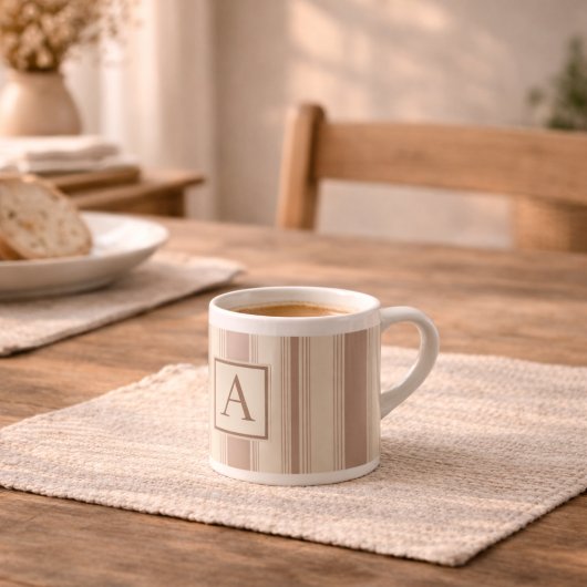 Initial Rustic Farmhouse Striped Beige & Taupe エスプレッソカップ