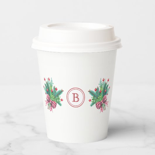 Initial, Watercolor Berries & Greenery Bouquet 紙コップ (正面)