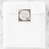 Initialed Wood 素朴 Pink Rose Thank You Stickers スクエアシール (バッグ)