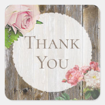 Initialed Wood 素朴 Pink Rose Thank You Stickers