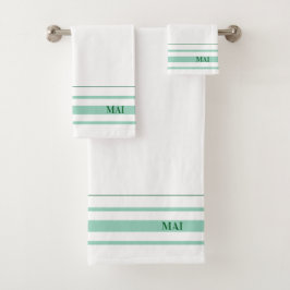 Initials cute green stripes minimalist White バスタオルセット