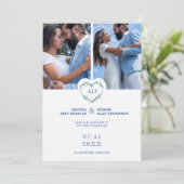 Initials Floral Blue Heart 2 Photos on White セーブザデート (スタンド正面)