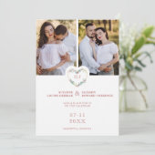 Initials Floral Pink Heart 2 Photos on White セーブザデート (スタンド正面)