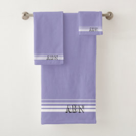 Initials modern sport look purple stripes Chic バスタオルセット