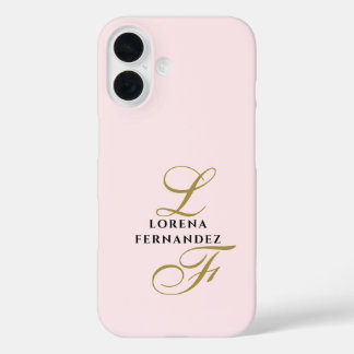 Initials Pastel Pink Minimalist Gold Calligraphy  iPhone 16ケース