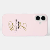 Initials Pastel Pink Minimalist Gold Calligraphy  Case-Mate iPhoneケース (裏面 (横))