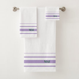 Initials pretty purple stripes minimalist White バスタオルセット