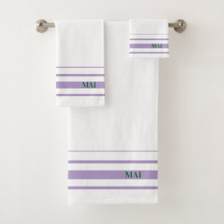 Initials pretty purple stripes minimalist White バスタオルセット